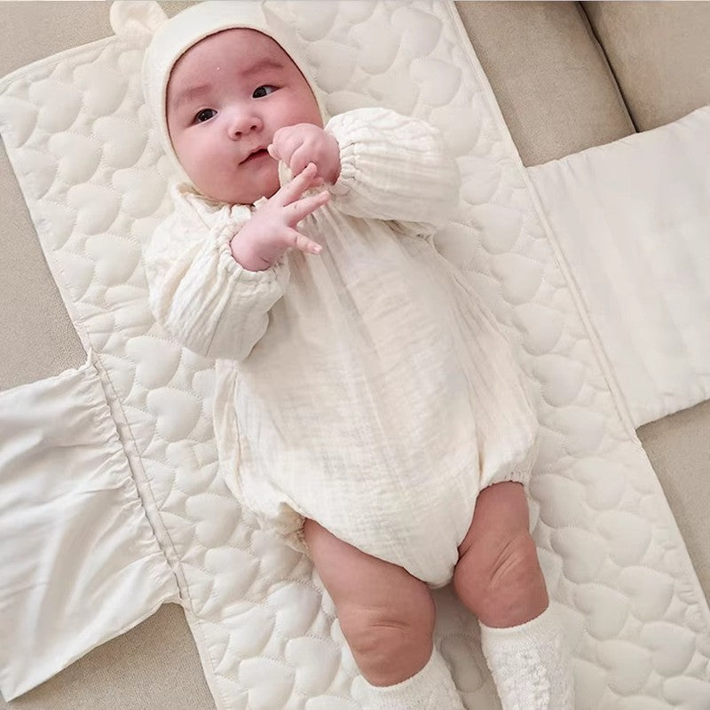 Baby Changing Mat with Storage Bag - Heart Quilted