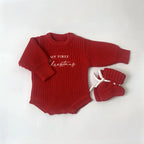 Baby Christmas Romper Set - Knit Romper and Booties