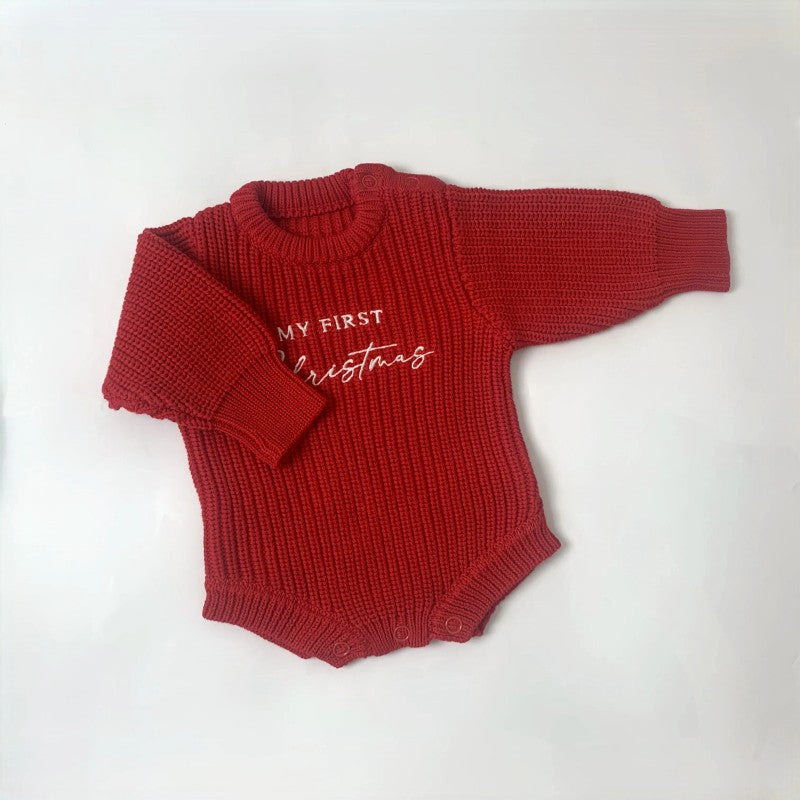 Baby Christmas Romper Set - Knit Romper and Booties