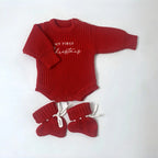 Baby Christmas Romper Set - Knit Romper and Booties