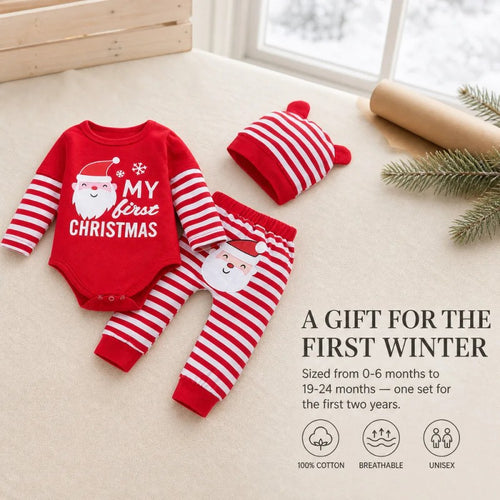 Baby Christmas Set - Long Sleeve Bodysuit and Striped Trousers
