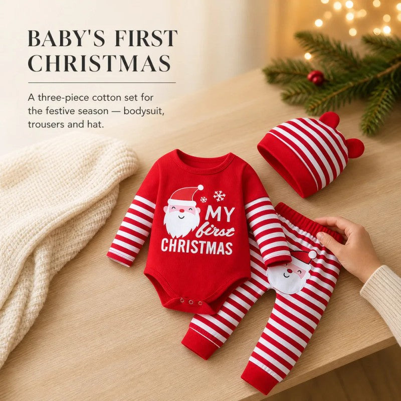 Baby Christmas Set - Long Sleeve Bodysuit and Striped Trousers