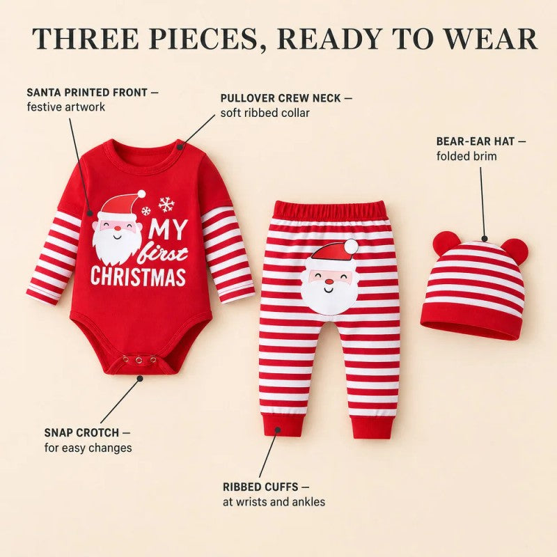 Baby Christmas Set - Long Sleeve Bodysuit and Striped Trousers