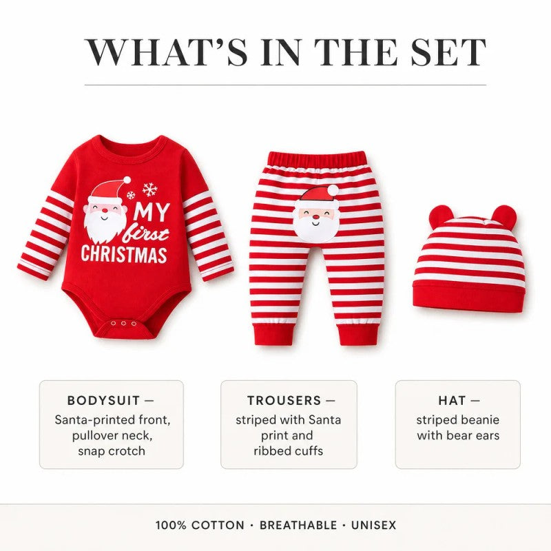 Baby Christmas Set - Long Sleeve Bodysuit and Striped Trousers