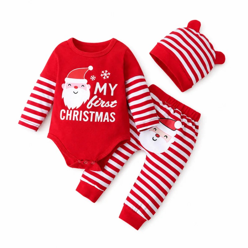Baby Christmas Set - Long Sleeve Bodysuit and Striped Trousers