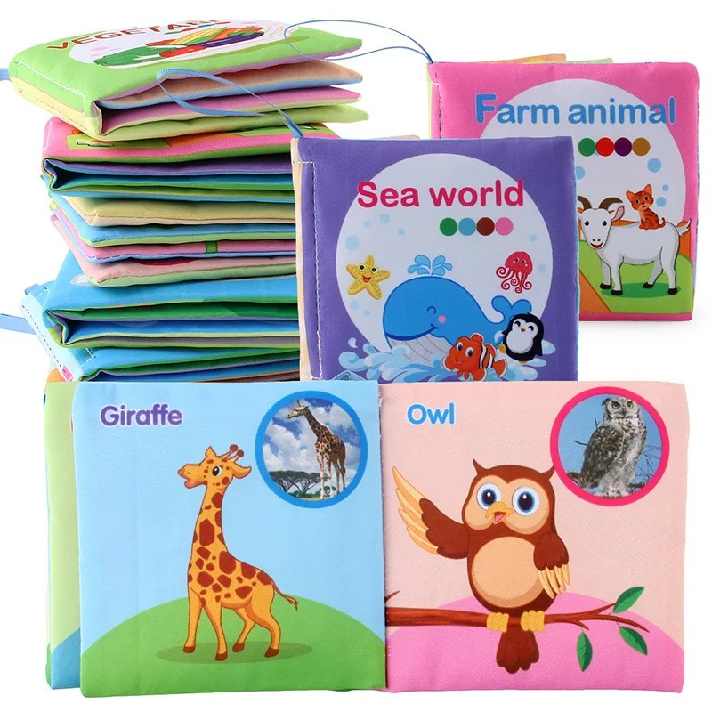 Baby Cloth Book Set - Cartoon Illustration with Photo Inserts