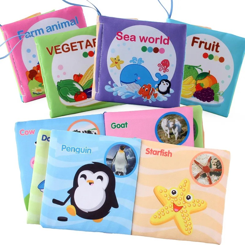 Baby Cloth Book Set - Cartoon Illustration with Photo Inserts