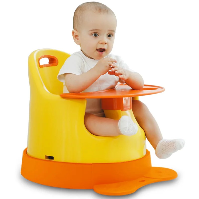 Baby Floor Seat 3-in-1 Oval Feeding Chair with Tray and Rotating Base