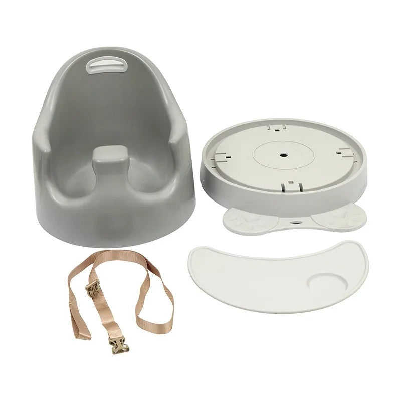 Baby Floor Seat 3-in-1 Oval Feeding Chair with Tray and Rotating Base