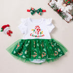 Baby Girls' Christmas Romper Skirt Suit with Headband - Two-Piece Set Skirt