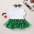 Baby Girls' Christmas Romper Skirt Suit with Headband - Two-Piece Set Skirt