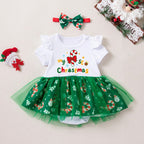 Baby Girls' Christmas Romper Skirt Suit with Headband - Two-Piece Set Skirt