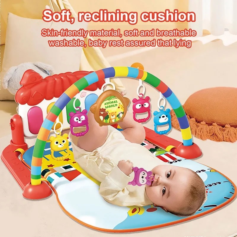 Baby Gym Play Mat with Piano and Activity Arch - Multicolour