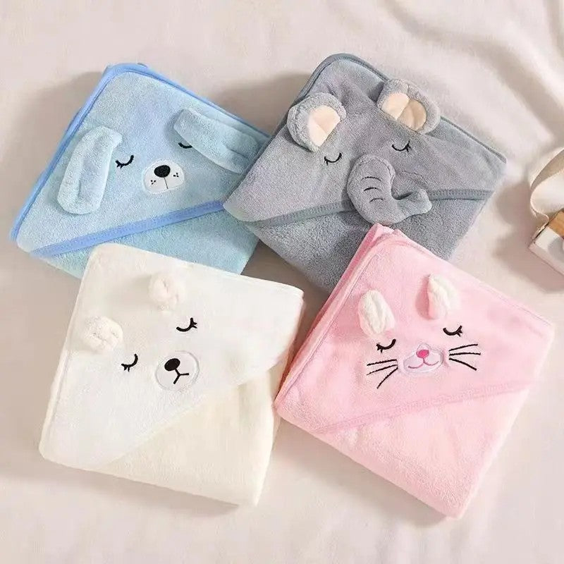 Baby Hooded Bath Towel - Square Wrap with Animal Hood