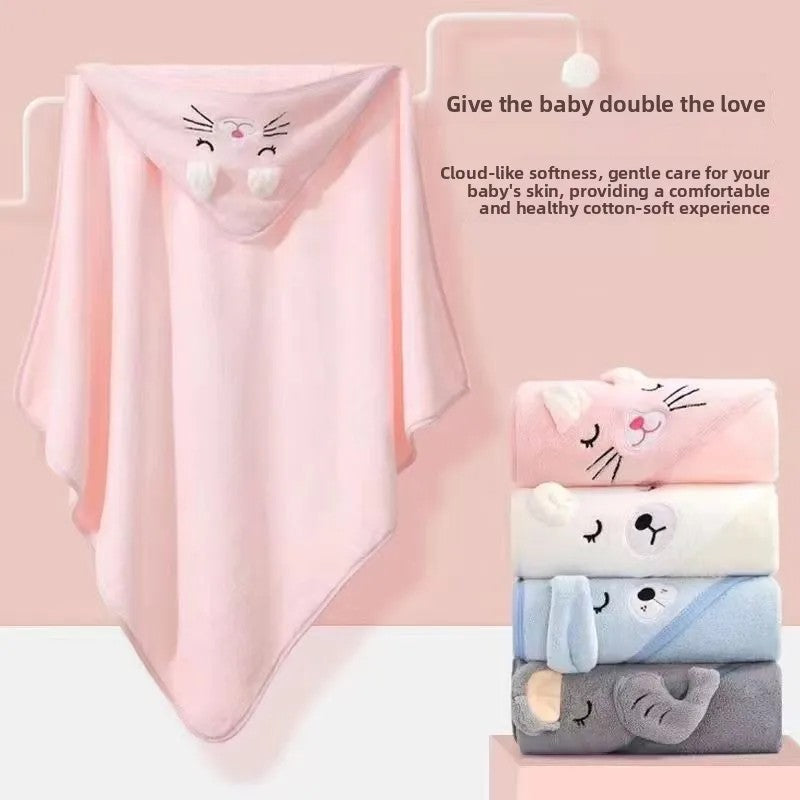 Baby Hooded Bath Towel - Square Wrap with Animal Hood