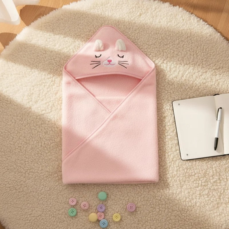 Baby Hooded Bath Towel - Square Wrap with Animal Hood