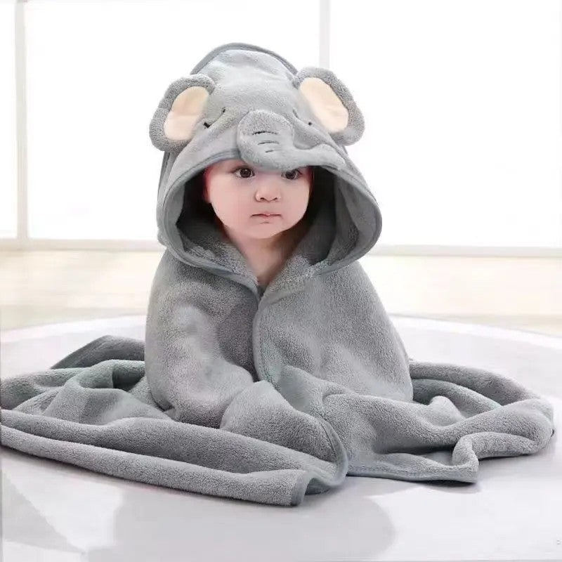 Baby Hooded Bath Towel - Square Wrap with Animal Hood