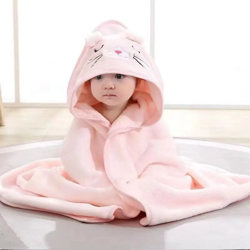Baby Hooded Bath Towel - Square Wrap with Animal Hood