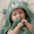 Baby Hooded Bath Towel with Animal Ears - Green