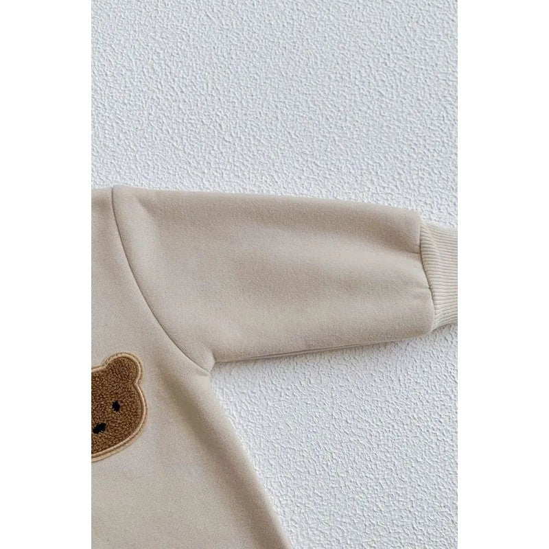 Baby Hooded Playsuit - Bear Appliqué