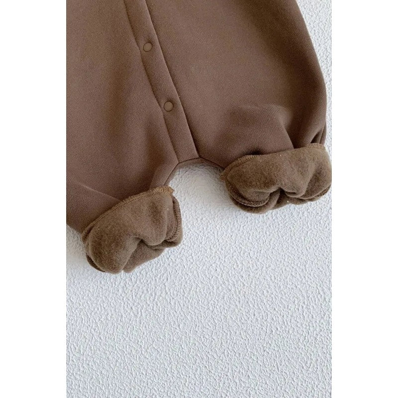 Baby Hooded Playsuit - Bear Appliqué