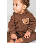 Baby Hooded Playsuit - Bear Appliqué