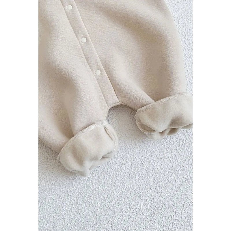 Baby Hooded Playsuit - Bear Appliqué