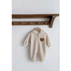 Baby Hooded Playsuit - Bear Appliqué