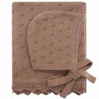Baby Knitted Receiving Blanket - Pointelle Pattern with Scalloped Edge