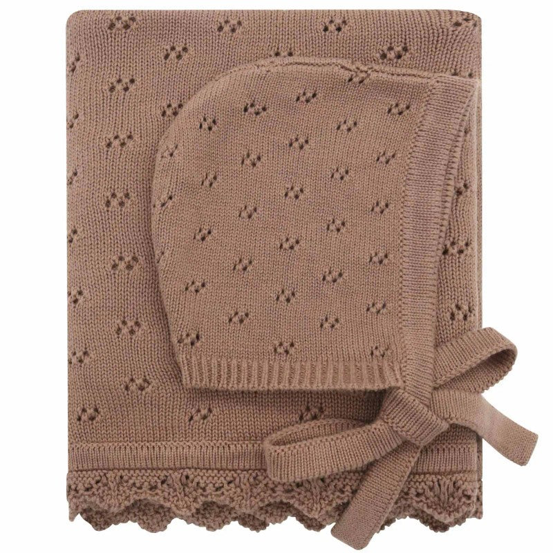 Baby Knitted Receiving Blanket - Pointelle Pattern with Scalloped Edge
