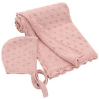 Baby Knitted Receiving Blanket - Pointelle Pattern with Scalloped Edge