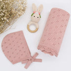 Baby Knitted Receiving Blanket - Pointelle Pattern with Scalloped Edge