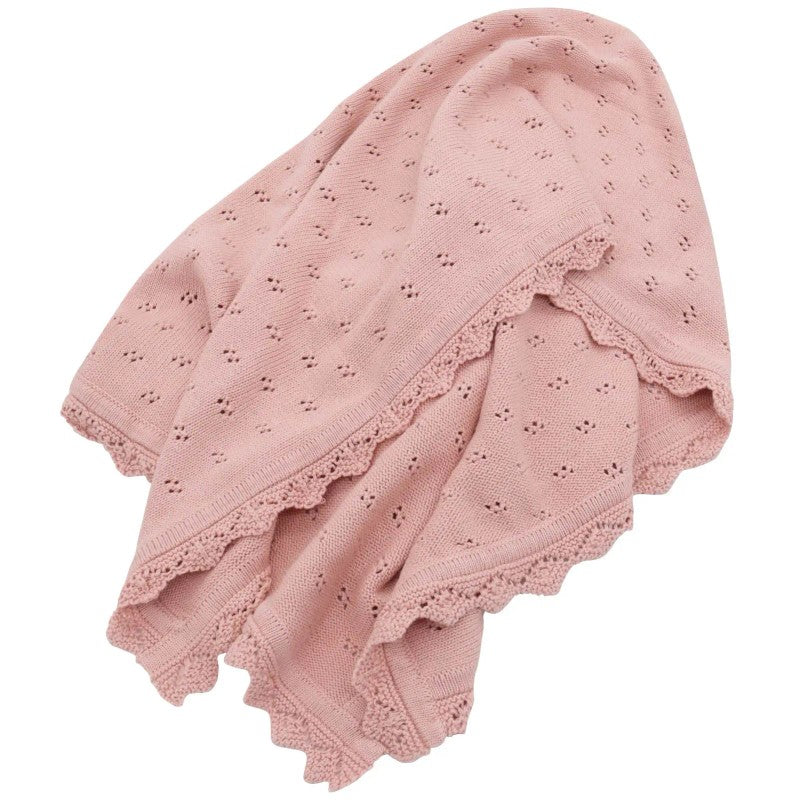 Baby Knitted Receiving Blanket - Pointelle Pattern with Scalloped Edge