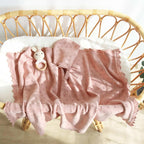 Baby Knitted Receiving Blanket - Pointelle Pattern with Scalloped Edge