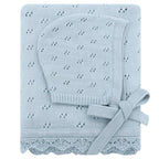 Baby Knitted Receiving Blanket - Pointelle Pattern with Scalloped Edge