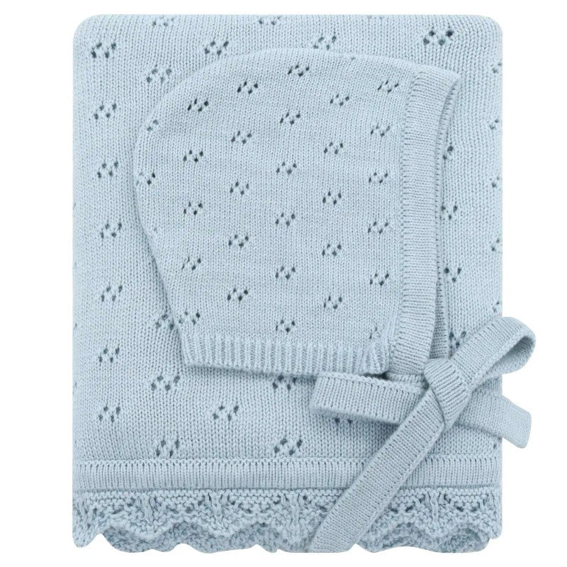 Baby Knitted Receiving Blanket - Pointelle Pattern with Scalloped Edge