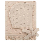 Baby Knitted Receiving Blanket - Pointelle Pattern with Scalloped Edge