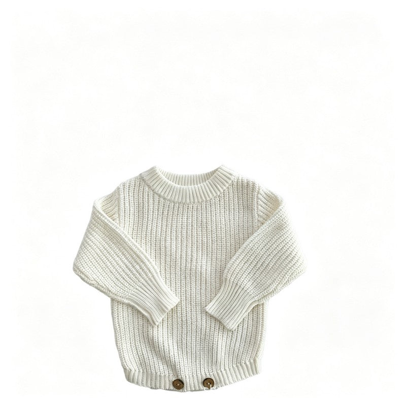 Baby Knitted Romper - Embroidered Letter with Daisy Motifs