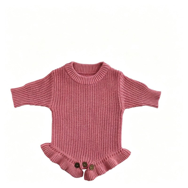 Baby Knitted Romper - Embroidered Letter with Daisy Motifs