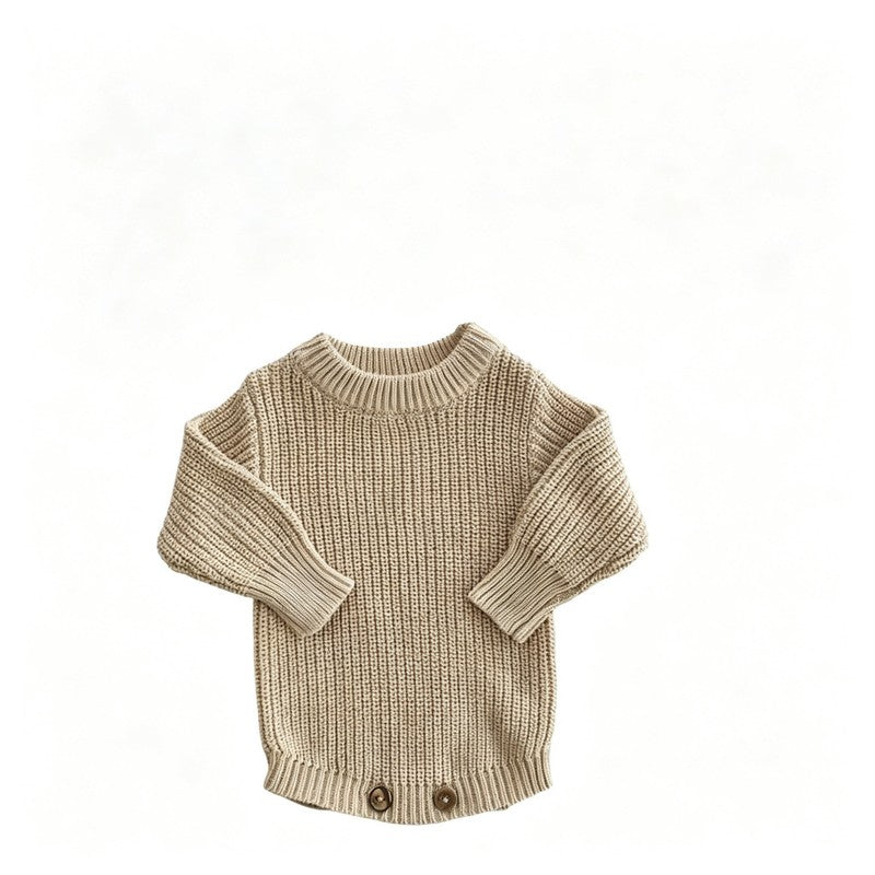 Baby Knitted Romper - Embroidered Letter with Daisy Motifs