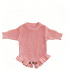 Baby Knitted Romper - Embroidered Letter with Daisy Motifs