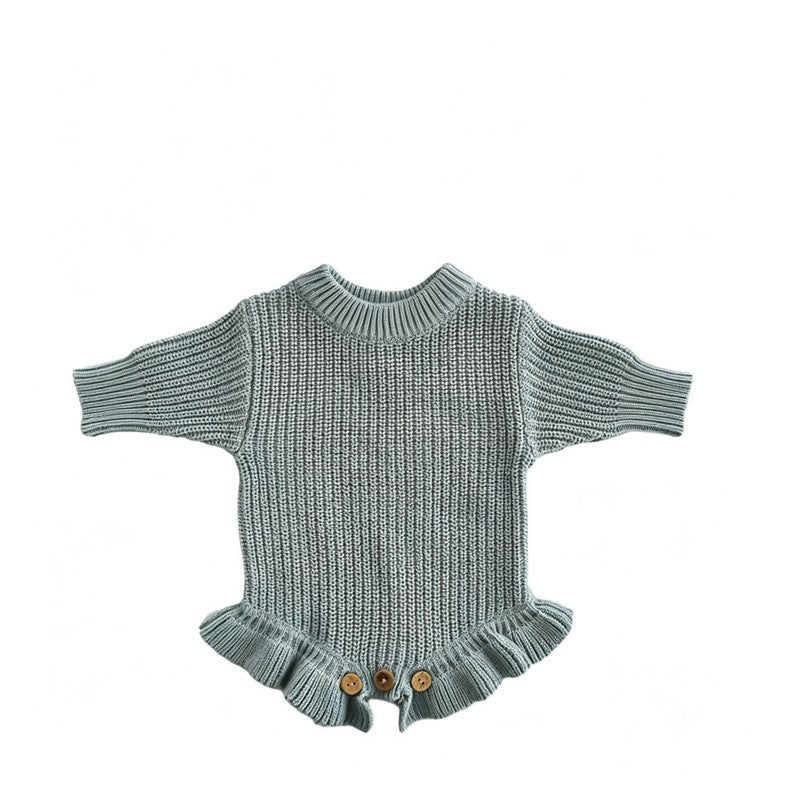 Baby Knitted Romper - Embroidered Letter with Daisy Motifs