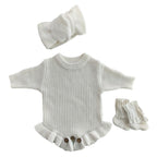 Baby Knitted Romper - Embroidered Letter with Daisy Motifs