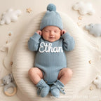 Baby Knitted Romper - Embroidered Letter with Daisy Motifs