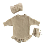 Baby Knitted Romper - Embroidered Letter with Daisy Motifs