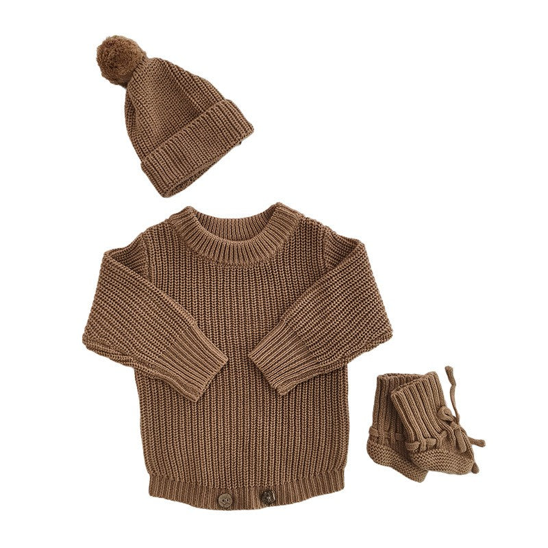 Baby Knitted Romper - Embroidered Letter with Daisy Motifs