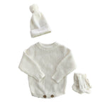 Baby Knitted Romper - Embroidered Letter with Daisy Motifs