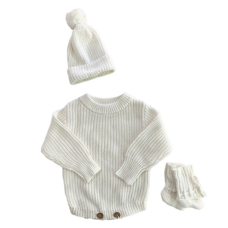 Baby Knitted Romper - Embroidered Letter with Daisy Motifs