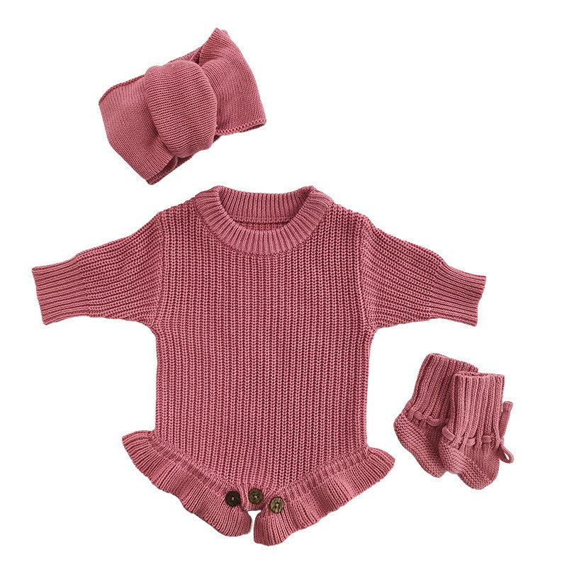 Baby Knitted Romper - Embroidered Letter with Daisy Motifs
