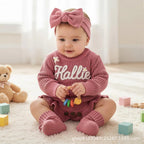 Baby Knitted Romper - Embroidered Letter with Daisy Motifs